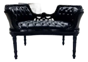 Rococo Tufted Black Leather Bench