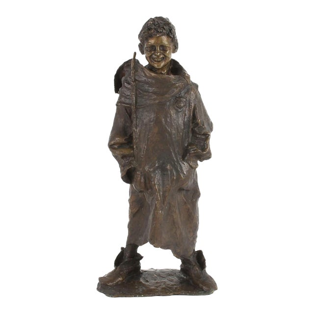 Antique Bronze Youthful Figure Sculpture in Playful Stance For Sale