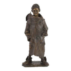 Antique Bronze Youthful Figure Sculpture in Playful Stance