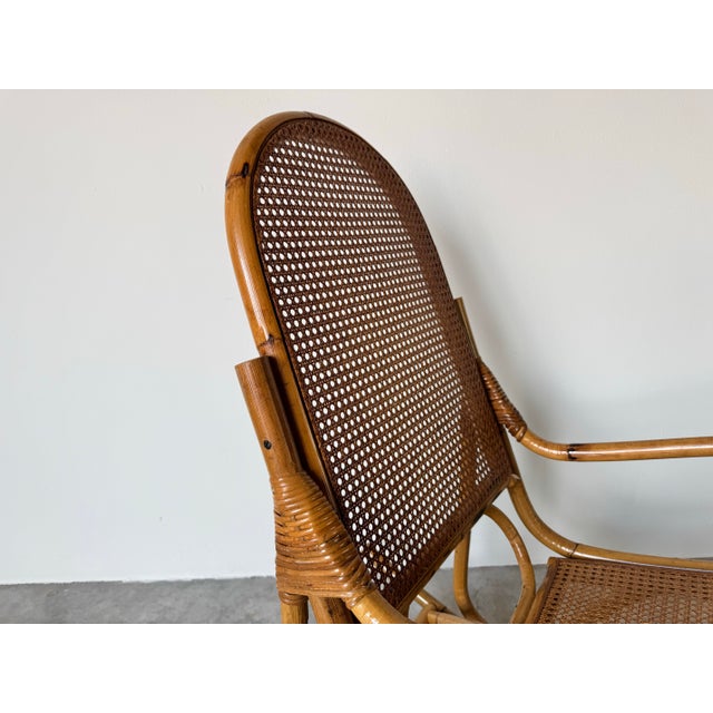 Brown Vintage Coastal Thonet - Style Bamboo and Cane Rocking Chair/ Sold For Sale - Image 8 of 10