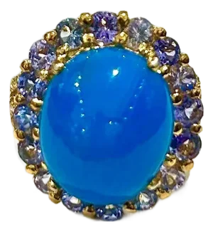 Bochic “Capri” Vintage Blue Opal & Lilac Tanzanite Cocktail Ring - 18K Gold & Si