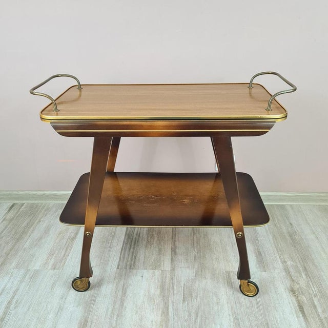 Wood Mid-Century Bar Trolley in Wood and Brass, 1960s For Sale - Image 7 of 12