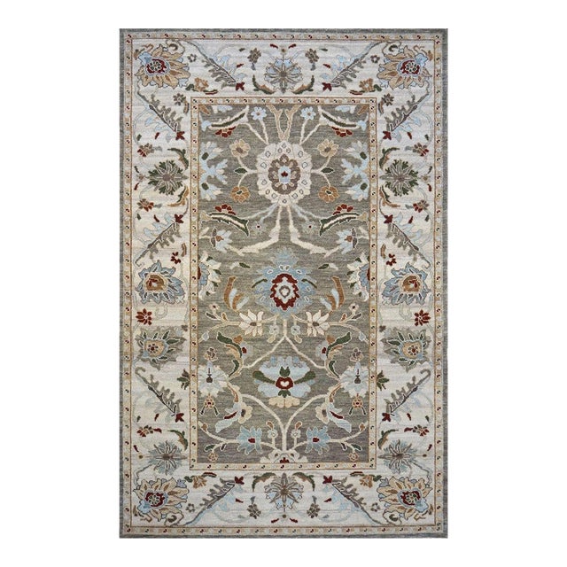 Afghan Sultanabad Masters Wool 5 X 8 Grey, Green & Light Blue Handmade Area Rug #1143143 For Sale