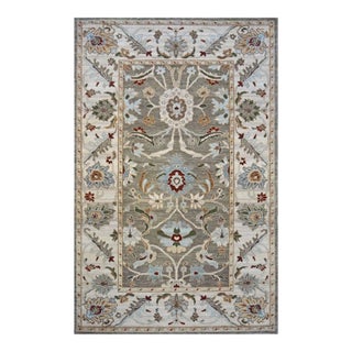 Afghan Sultanabad Masters Wool 5 x 8 Ivory, Grey, Green & Light Blue Handmade Area Rug #1143143 For Sale