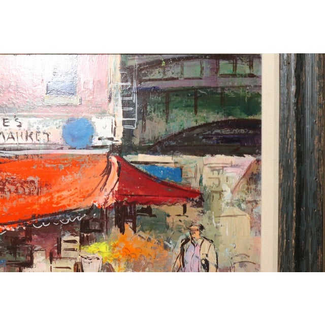 Vintage George Schwacha Oil Board Fruit Market Cityscape Expressionism Painting For Sale - Image 4 of 12