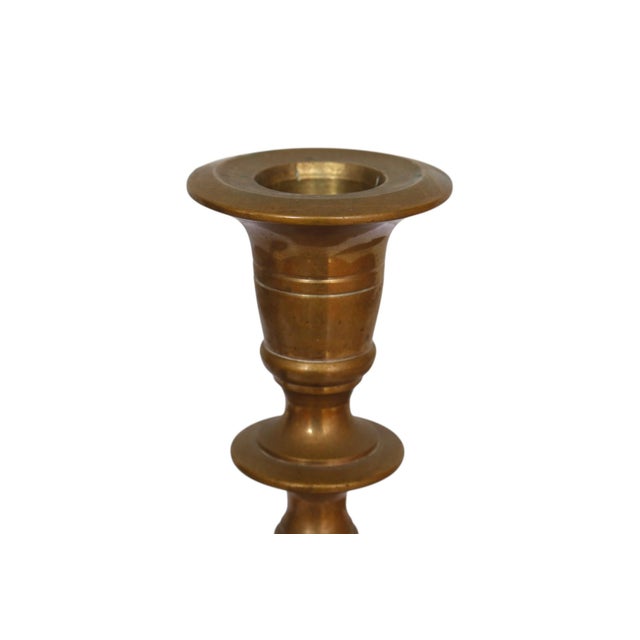 English Traditional Brass Candlestick Holders, a Pair For Sale - Image 3 of 5