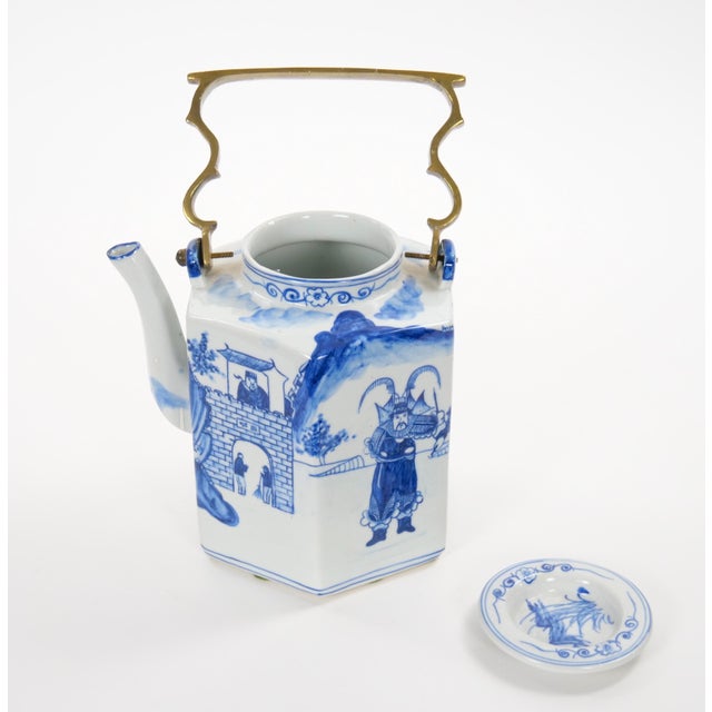 Chinoiserie Antique Oversized Blue and White Chinoiserie Porcelain Tea or Coffee Pot For Sale - Image 3 of 10