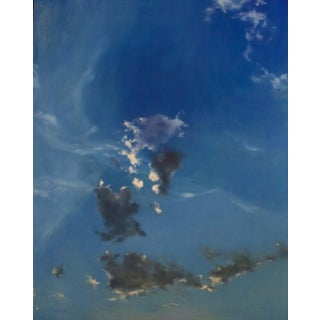 Sky 62 by James Van Fossan | Oil on cradled panel Cloudy blue sky with wispy clouds For Sale