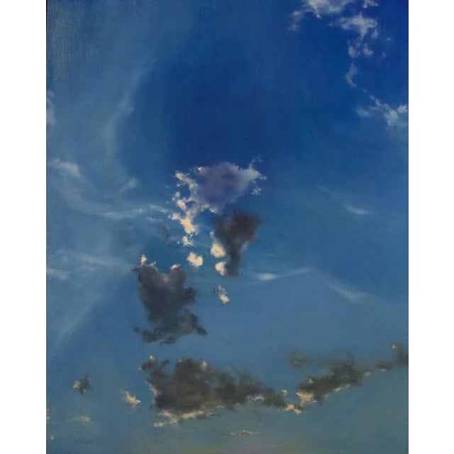Sky 62 by James Van Fossan | Oil on cradled panel Cloudy blue sky with wispy clouds For Sale