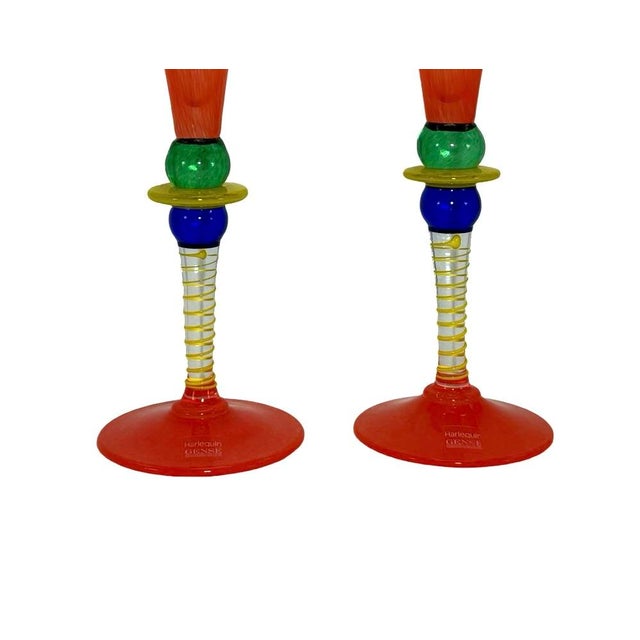 Mid 20th Century Harlequin Gense Berit Johansson Glass Champagne Flutes Multicolor Signed - a Pair For Sale - Image 4 of 6