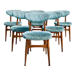1960s Mid Century Walnut Wingback Dining Chairs - Set of 6