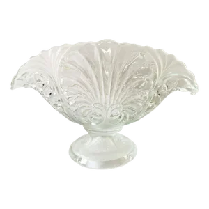 Mid-Century Clear & Frosted Crystal Centerpiece Bowl Attributed to Libs Glass of Bohemia