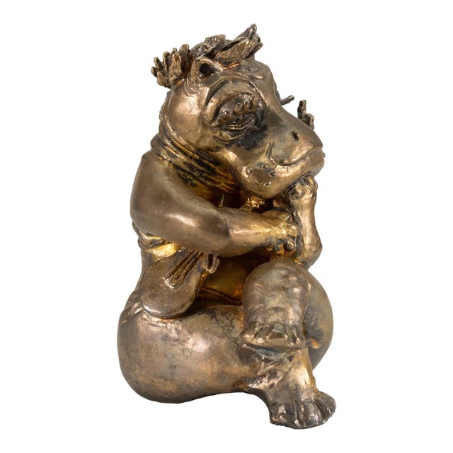 Modern Brutalist Fashionista Hippopotamus Cast Metal Sculpture Signed g.g. 1973 For Sale