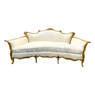 19th Century Louis XV-Style French Provincial Intricate Hand Carved Frame With Off White Upholstery For Sale