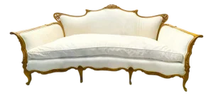 19th Century Louis XV-Style French Provincial Intricate Hand Carved Frame With Off White Upholstery