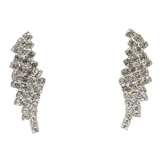 Rhinestone statement necklace with matching post-back earrings. Earrings: 2"L x 0.70"W. Necklace: 1.5"W x 0.20"D; adjusts...