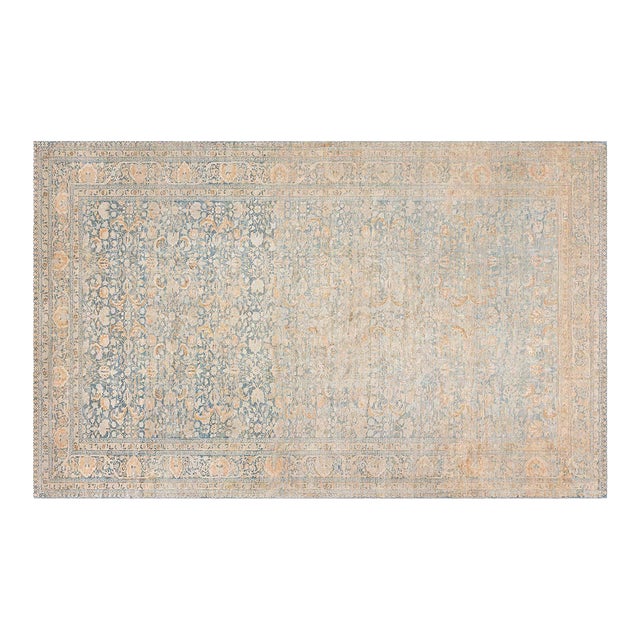 Fine Antique Persian Tabriz Blue, Beige Handmade Wool Rug For Sale