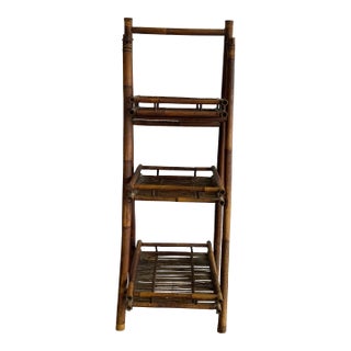1960s Rustic Cottage-Style Folding Bamboo Etagere For Sale