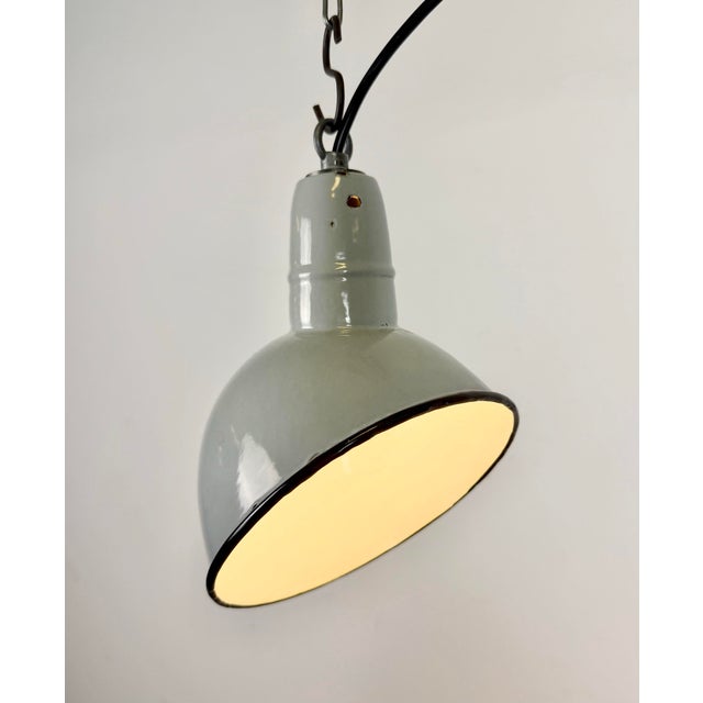 Industrial Grey Enamel Factory Pendant Lamp, 1960s For Sale - Image 9 of 16