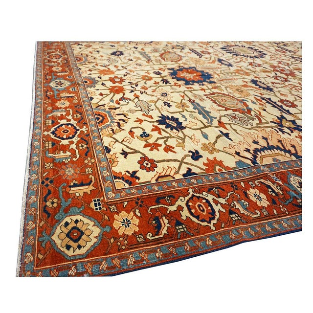 Textile Persian Serapi 7x11 Ivory, Rust, & Blue Recreation Handmade Area Rug #1141228 For Sale - Image 7 of 12