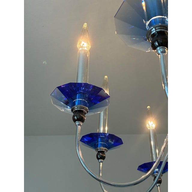 Art Deco Schonbek Rhiannon Sapphire Crystal Chandelier - 9 Light For Sale - Image 3 of 4