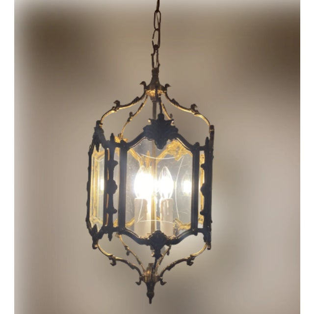 French-Style Lantern with Hand-Carved Glass, 1950 For Sale - Image 6 of 9