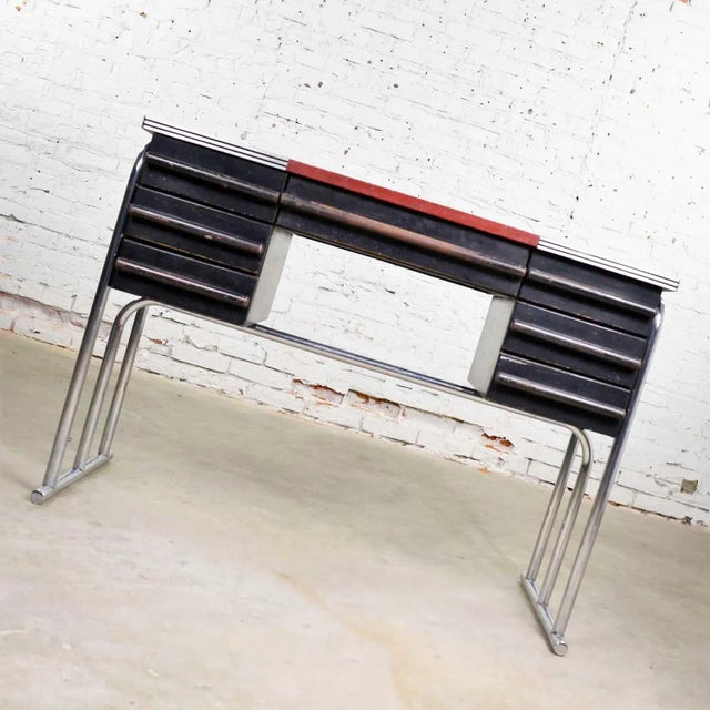 Art Deco Art Deco Machine Age International Style Chrome & Black Desk Gilbert Rohde Attribution For Sale - Image 3 of 13