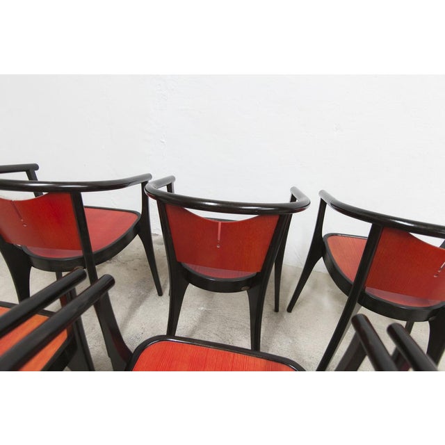Black Baumann Armchairs Model Diese in Colour Wengé and Red from Pagnon Pelhaître, Set of 6 For Sale - Image 8 of 18