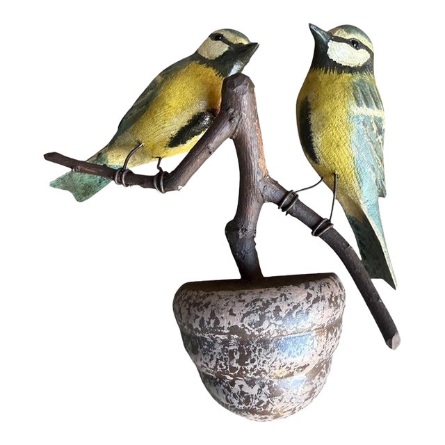 Austrian Folk Art Carved Wood Bird Pair #70, 1930s For Sale