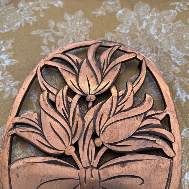 Mid-Century Modern Vintage Mid-Century Modern Copper Floral Trivet For Sale - Image 3 of 7