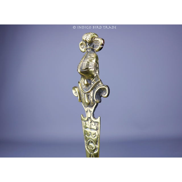 English 19th Century Antique Brass Knight in Armor Dagger Letter Opener For Sale - Image 4 of 6
