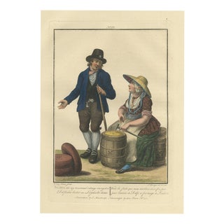 Delft Butter and Leiden Cheese with Dutch Costume Print by Maaskamp, 1820 For Sale