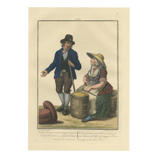 Delft Butter and Leiden Cheese with Dutch Costume Print by Maaskamp, 1820 For Sale