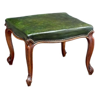 French Ottoman or Stool of Emerald Green Leather on Cabriole Legs For Sale
