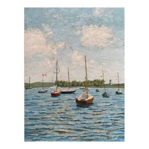 Sailboats at Anchor (Vintage Landscape Seascape Painting), Sharon Thompson
