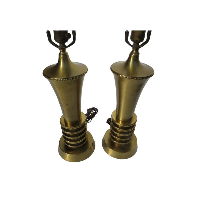 Art Deco Art Deco Machine Age Brass Table Lamps - a Pair For Sale - Image 3 of 11