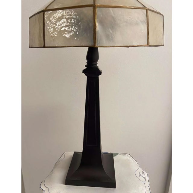 Early 20th Century Table Lamps With Faceted Capiz Shades - a Pair For Sale - Image 4 of 7