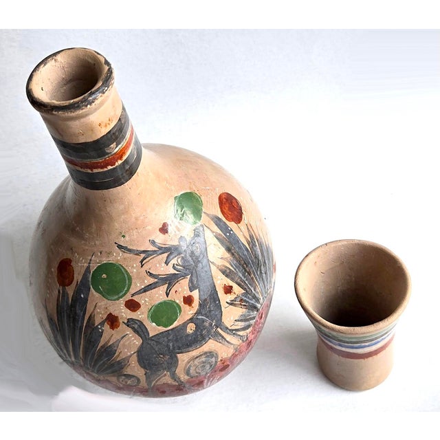 Ceramic 1960s Tonalá Mexico Burnished Glaze Ceramic Water Jug/Decanter With Cup, 2 Piece Set For Sale - Image 7 of 12