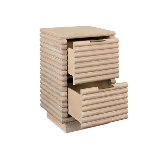 Contemporary Matthew Izzo Home Nayla Cerused Oak Two Drawer Side Table With Brass Drawer Pulls For Sale - Image 3 of 6