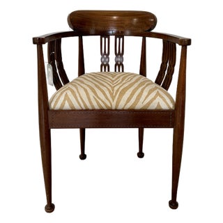 Vintage Cheraton Style Inlaid Mahogany Accent Chair with new designer upholstery For Sale