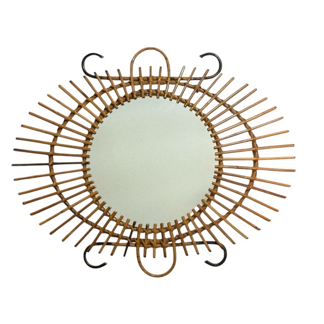 Brown Vintage Rattan Sun Mirror, 1950s For Sale - Image 8 of 8