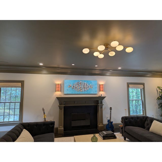 Aged Brass Ceiling Flush Mount with (8) Opal Lights