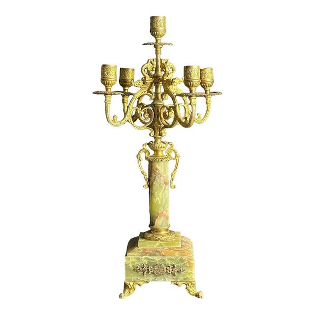 Mid-19th Century Brass 4-Arm Candelabra with Onyx Bases For Sale - Image 11 of 11
