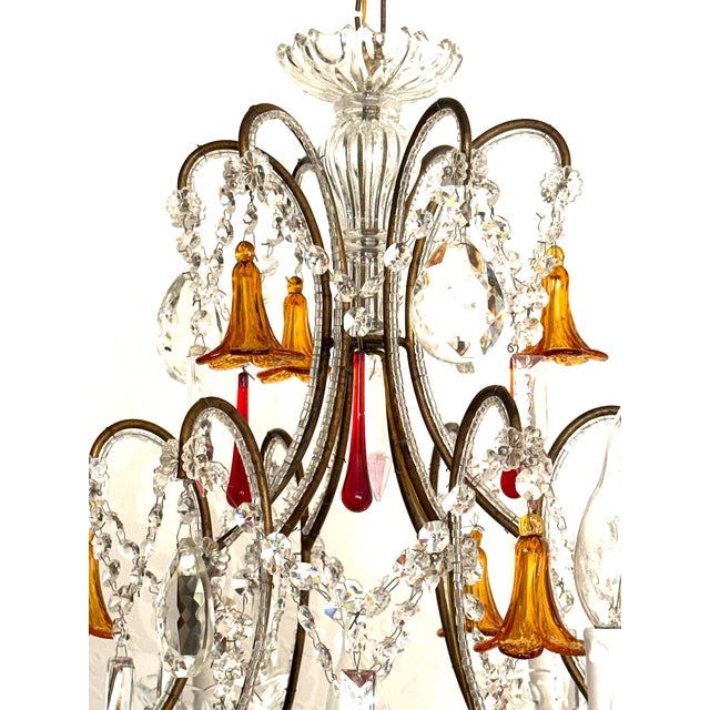 Gold-Plated Metal and Murano Glass Chandelier, 1940s For Sale - Image 12 of 18