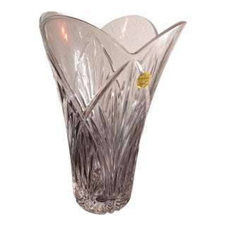 Capri Crystal Italy Clear Crystal Ruffled Vase For Sale
