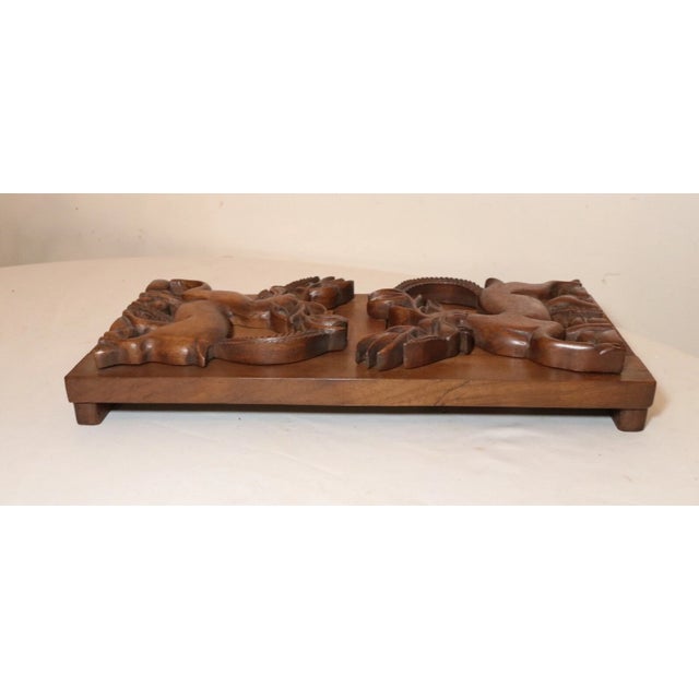 Wood Antique Hand Carved Figural Deer Wood Expandable Collapsable Shelf Bookend For Sale - Image 7 of 11