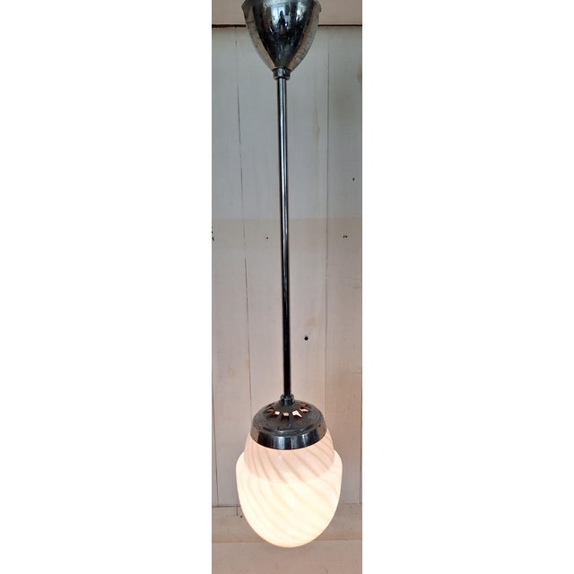 Metal Mid-Century Italian Ceiling Lamp with Chrome-Plated Metal Mounting and Teardrop-Shaped Pink-Tinted Glass Shade, 1960s For Sale - Image 7 of 7