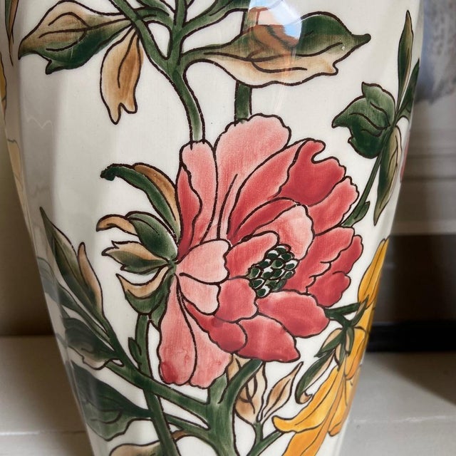 Gien Vintage Flowers Ceramic Earthenware Vase by Gien, France, 1960s For Sale - Image 4 of 12