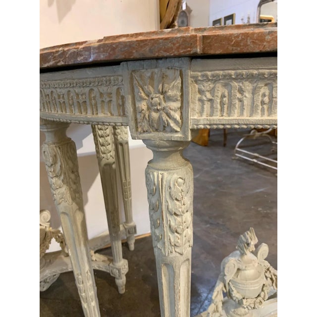 18th Century French Louis XVI Style Carved and Painted Consoles - A Pair For Sale - Image 4 of 8