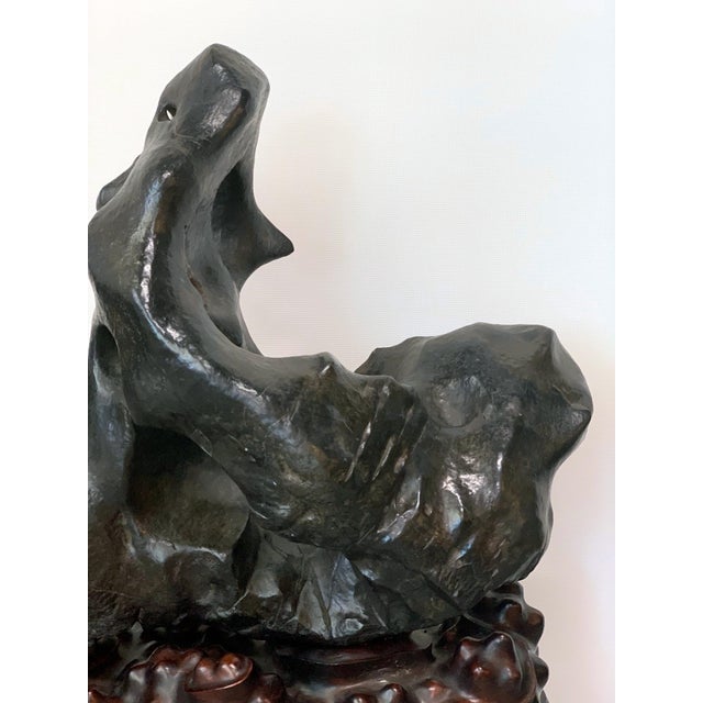 Large Spectacular Chinese Lingbi Scholar Stone on Stand For Sale - Image 12 of 18